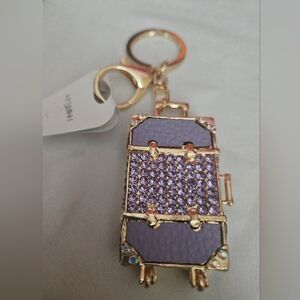 Purple and Gold Luggage Keychain Bag Charm with Rhinestones